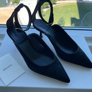 KHAITE black grosgrain-trimmed suede pumps, size EU 36.5 (new in box)